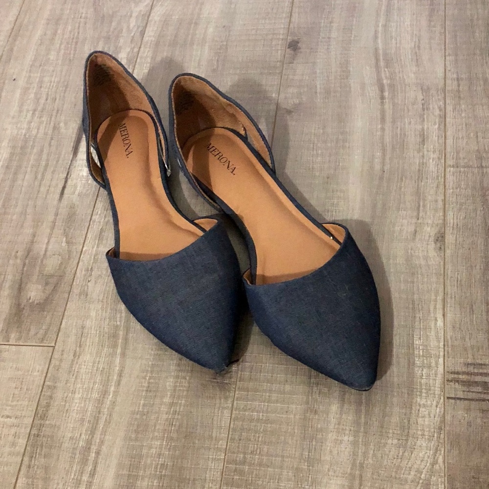 Merona Open Sides Pointed Toe Flats Denim